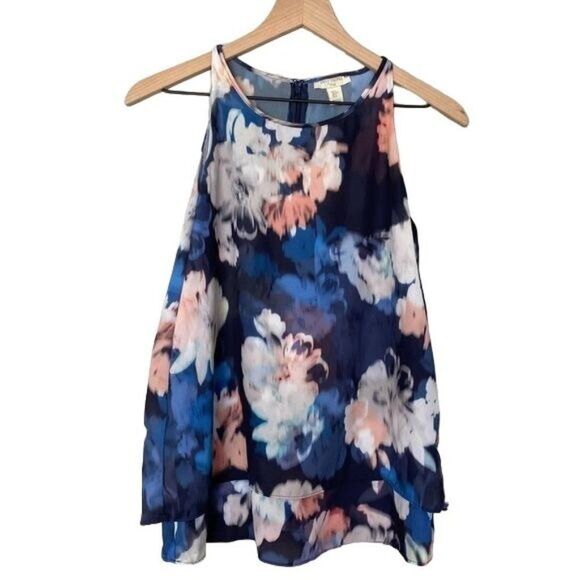 Saint Tropez West Small Watercolor Floral Tank Top Flowy Dressy Sleeveless Top - Picture 1 of 8